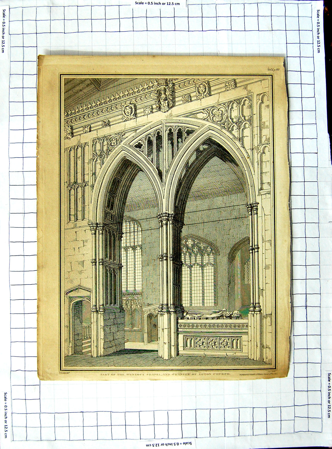 Original Old Antique Print Interior Wenlock Chapel Chancel Luton Church