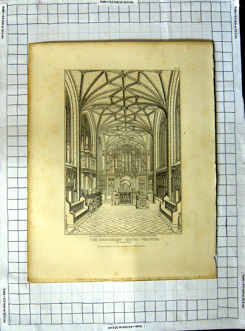 Original Old Antique Print 1812 Beauchamp Chapel Warwick Keux Wild Architecture