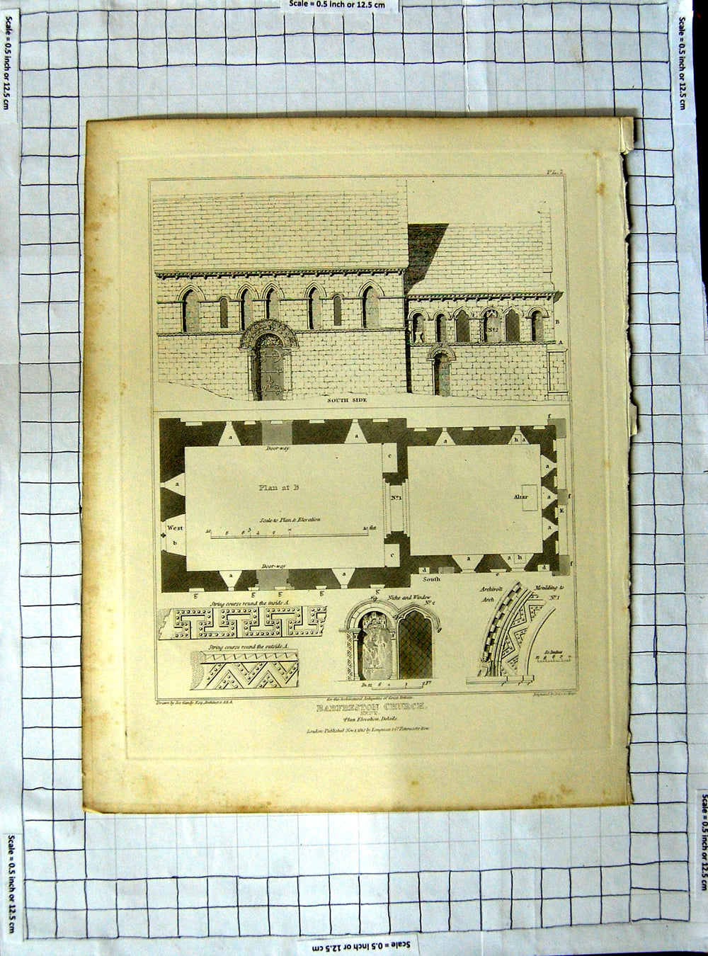 Original Old Antique Print 1812 Barfreston Church Kent Gandy Keux Architecture