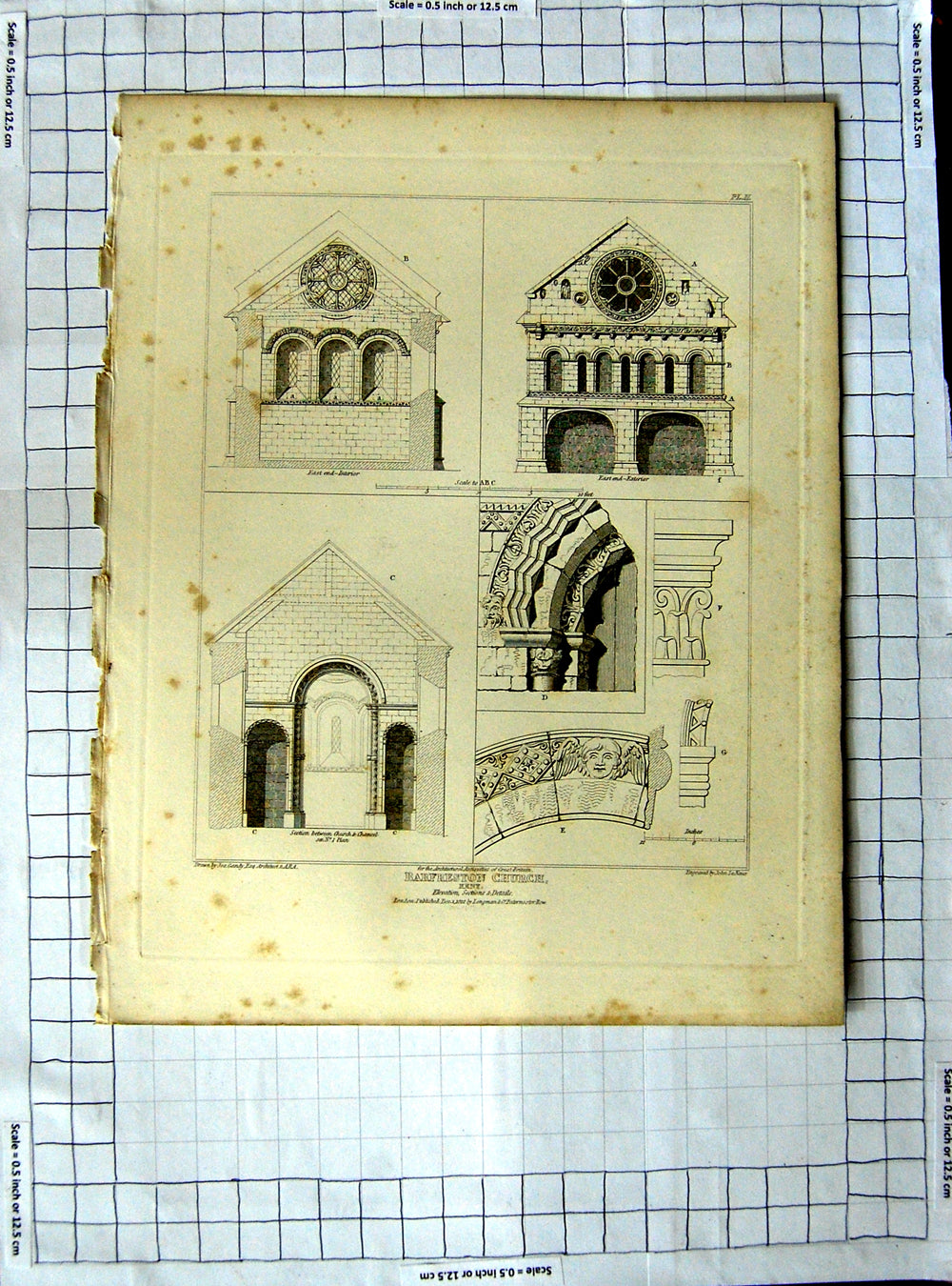 Antique Old Print Ref.365 1812 Barfreston Church Kent Gandy Keux Architecture
