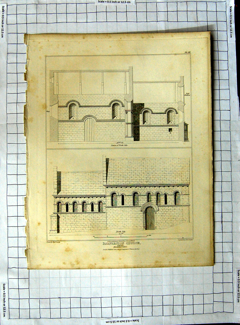 Original Old Antique Print 1813 Barfreston Church Kent Gandy Keux Engraving