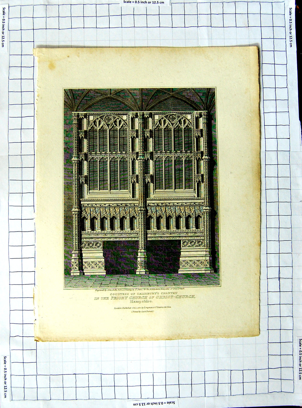 Original Old Antique Print 1811 Priory Church Countess Salisbury Chantry Roffe