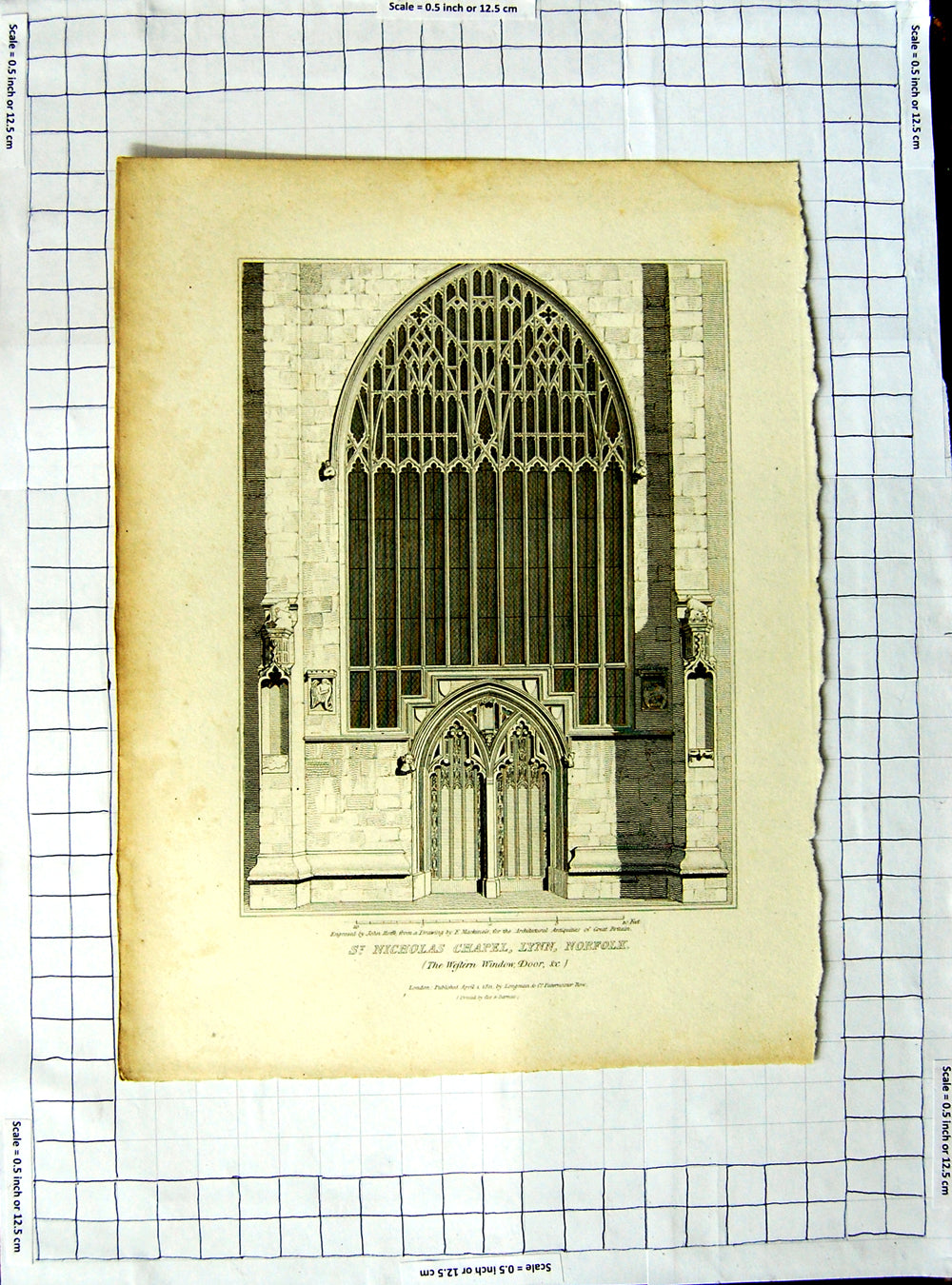 Old Antique Print 1811 St. Nicholas Chapel Lynn Norfolk Roffe Mackenzie 19th
