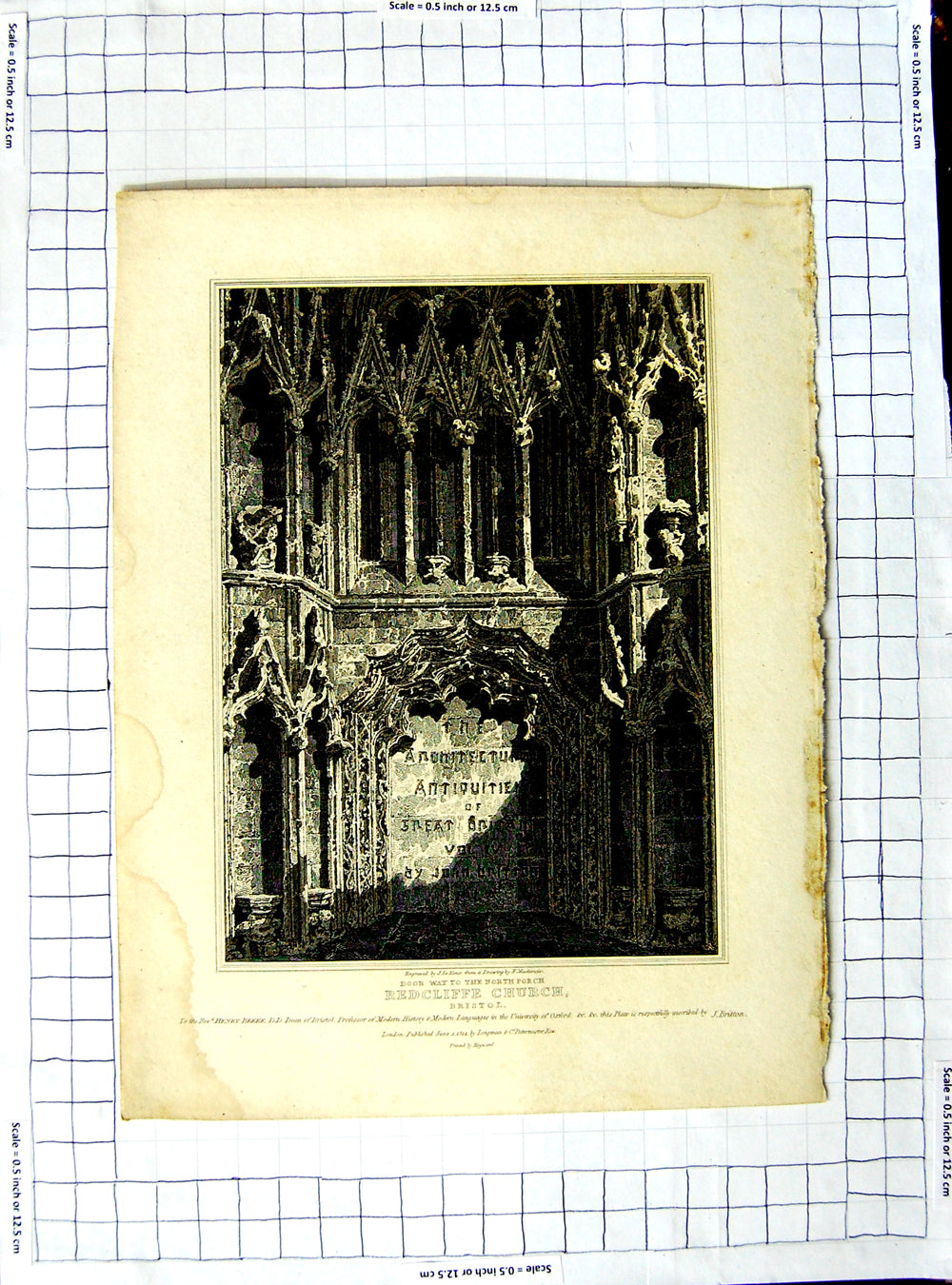 Old Antique Print 1814 Door-Way Redcliffe Church Bristol Keux Mackenzie 19th