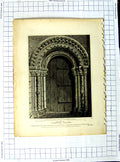 Old Antique Print 1807 Door-Way Ockendon Church Essex Sparrow Mackenzie 19th