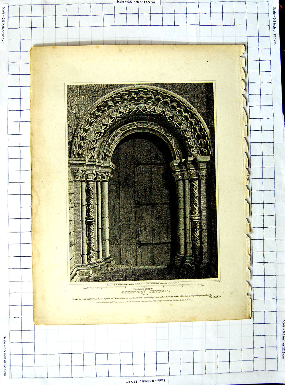 Old Antique Print 1807 Door-Way Ockendon Church Essex Sparrow Mackenzie 19th