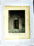 Original Old Antique Print 1807 Door-Way Malmsbury Abbey Church Wiltshire Roffe