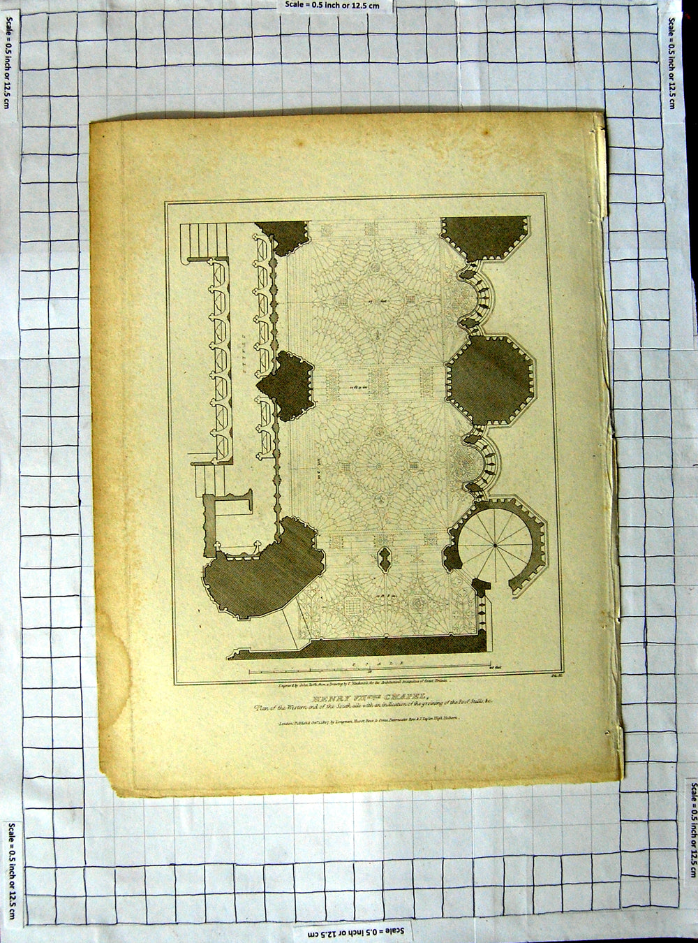 Original Old Antique Print 1807 Henry Chapel Plan Groining RoRoffe Mackenzie
