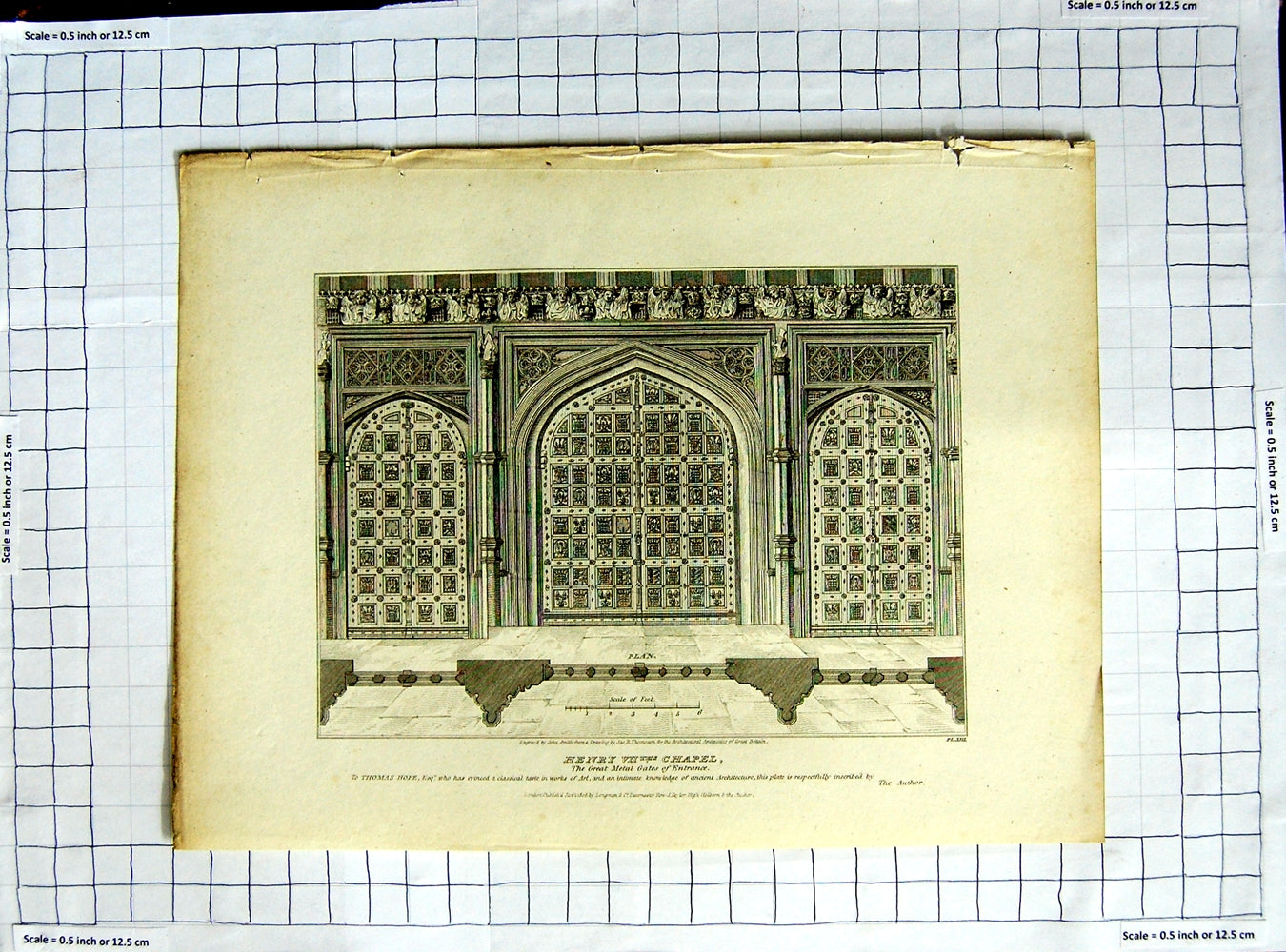 Old Antique Print 1808 Henry Chapel Metal Entrance Gates Smith Thompson 19th