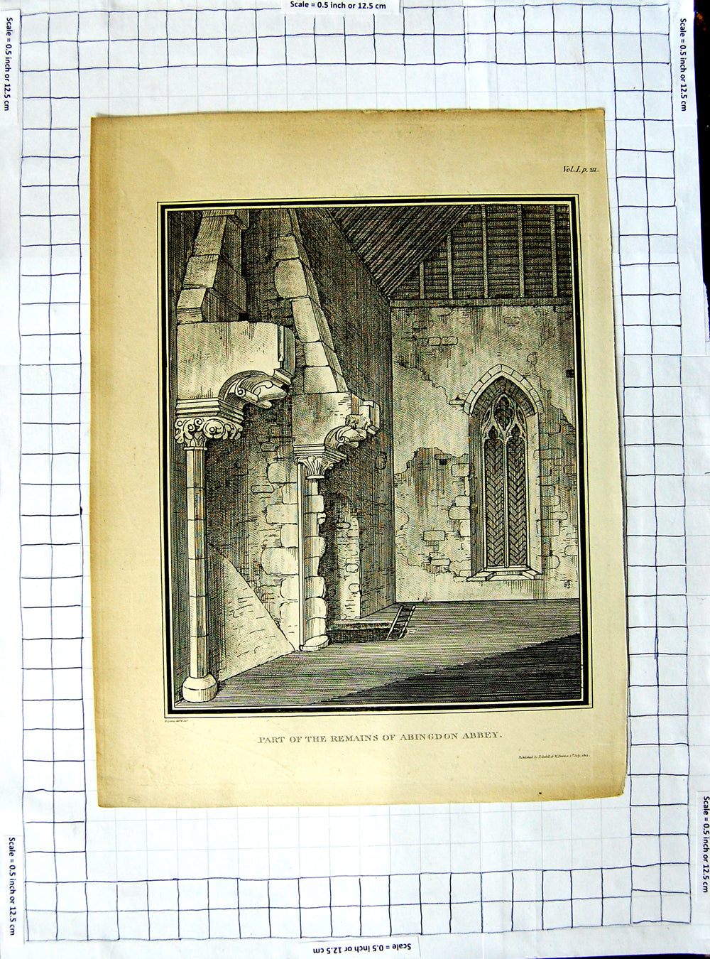Original Old Antique Print 1805 Part Remains Abingdon Abbey Architecture 19th