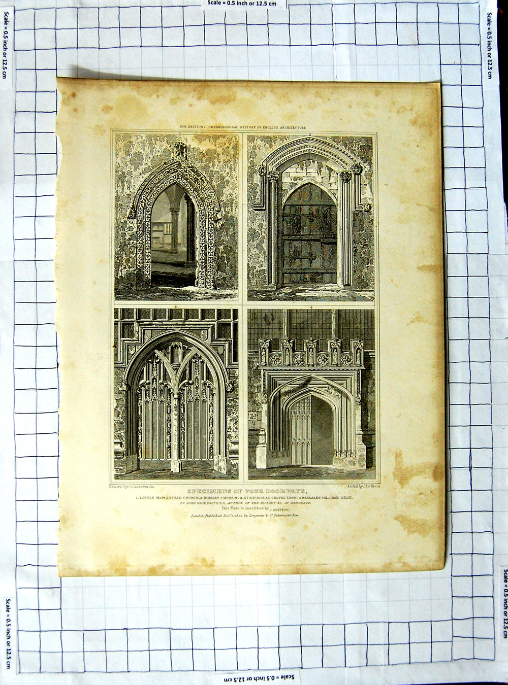 Original Old Antique Print 1822 Doorways Maplestead Church Nicholas Cattermole