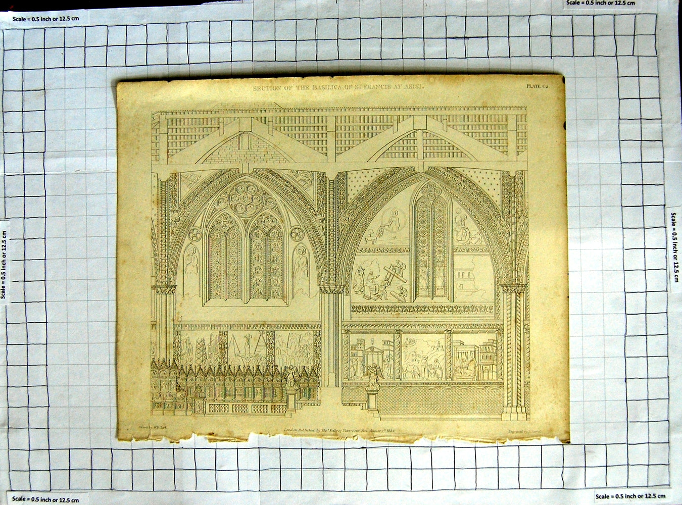 Old Antique Print 1834 Basilica Francis Asisi Architecture Clark Turrell 19th