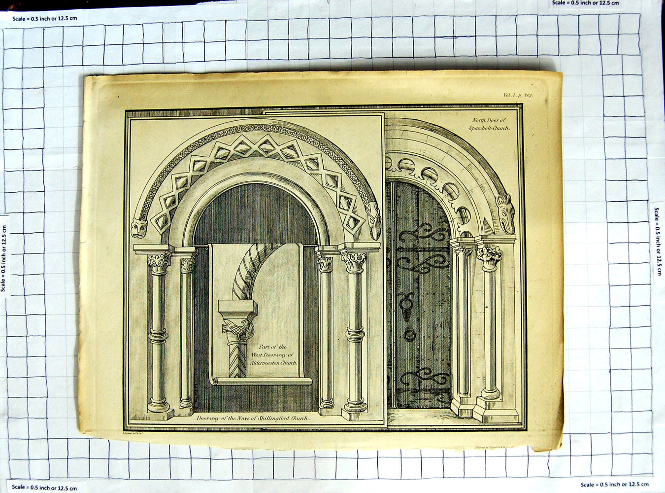 Old Antique Print Door-Way Nave Shillingford Churh Sparsholt Architecture