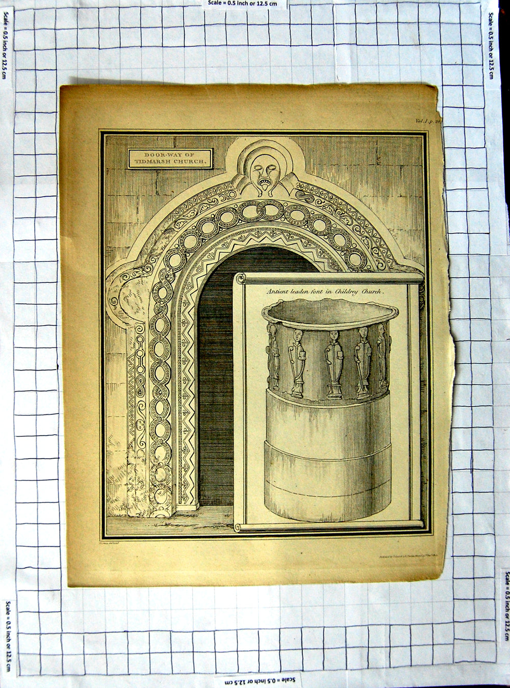 Old Antique Print 1805 Door-Way Tidmarsh Church Ancient Leaden Childrey 19th