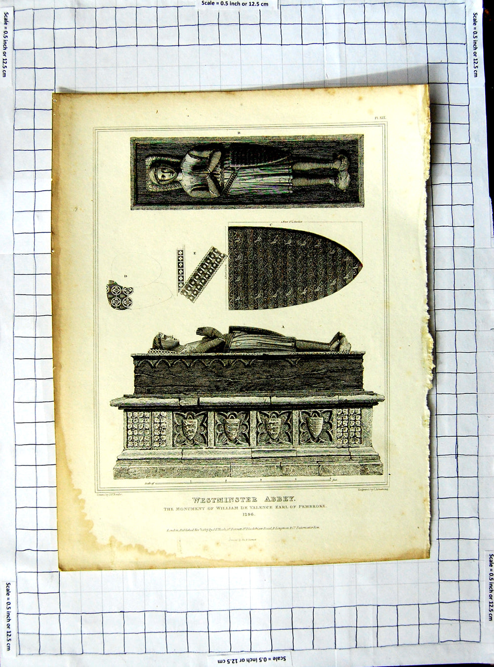 Original Old Antique Print 1817 Westminster Abbey Earl Pembroke Neale Armstrong