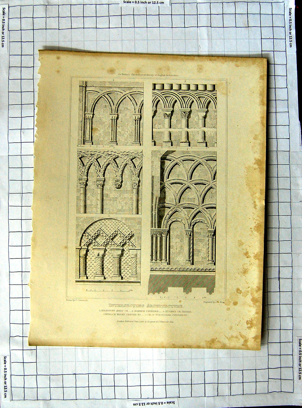 Old Antique Print 1819 Norwich Cathedral Malmsbury Abbey Cattermole Keux 19th