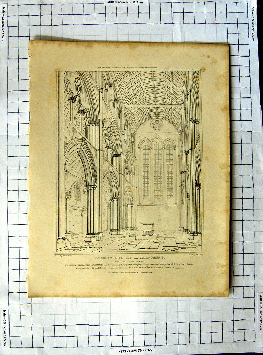 Old Antique Print 1819 Romsey Church Hampshire Artist Cattermole Le Keux 19th