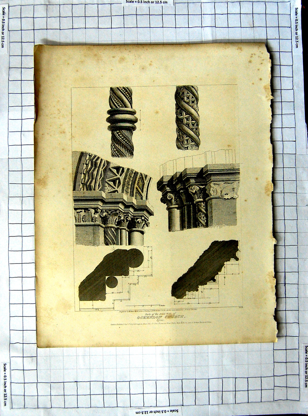 Old Antique Print 1807 Doorway Ockendon Church Essex Richards Mackenzie 19th