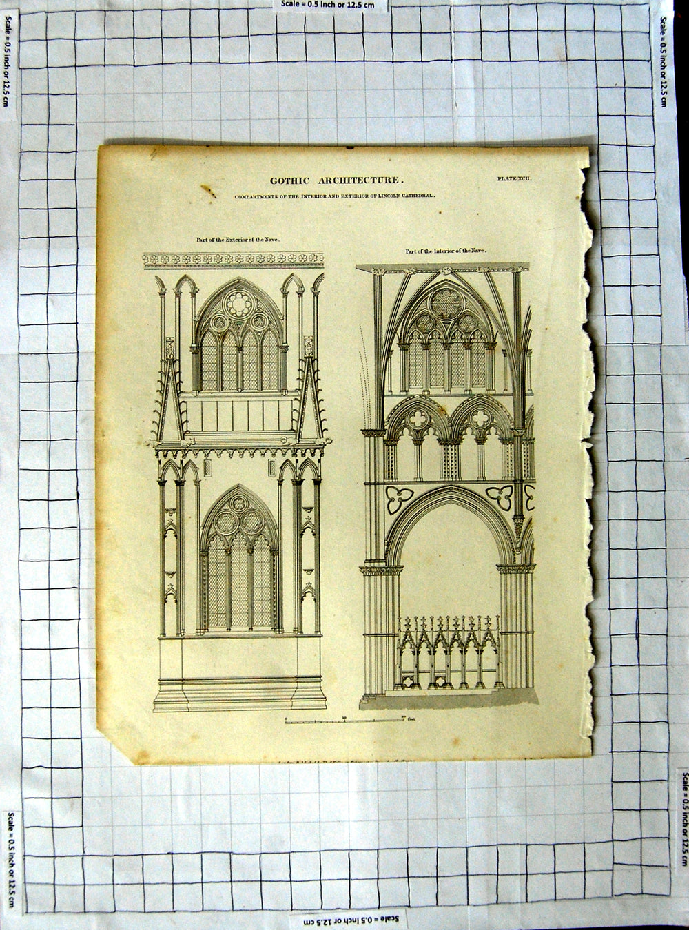 Original Old Antique Print Gothic Architecture Compartments Lincoln Cathedral
