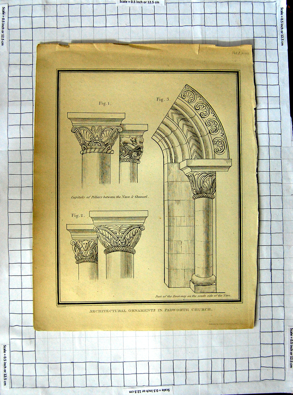 Original Old Antique Print Architecture Ornaments Padworth Church Davies