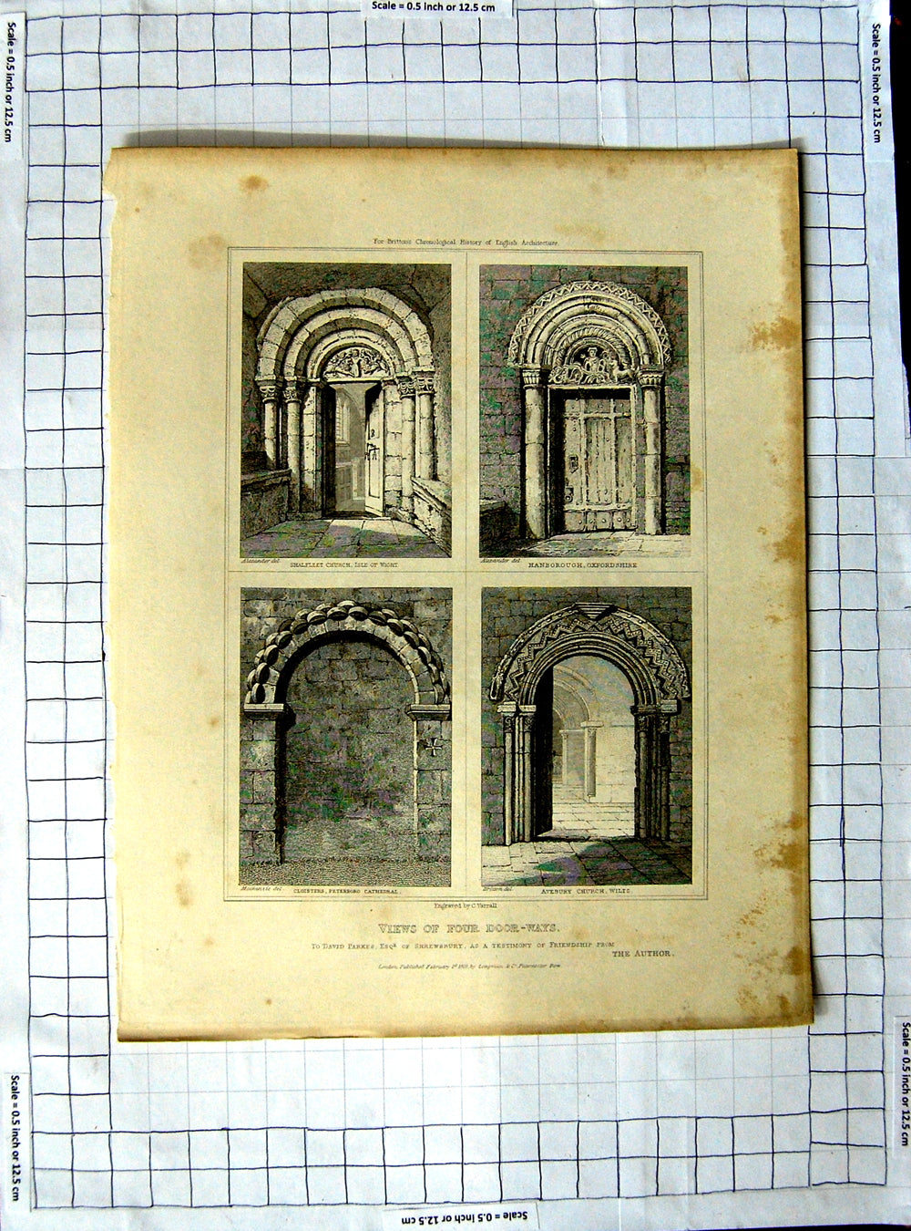 Original Old Antique Print 1819 Church Isle Wight Avebury Hanborough Mackenzie