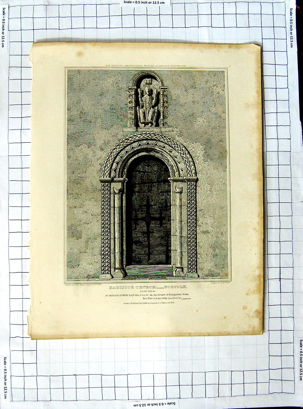Original Old Antique Print 1818 Hadiscoe Church Norfolk Adey Sands Architecture