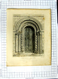 Original Old Antique Print 1819 Doorway Iffley Church Oxfordshire Porden Keux