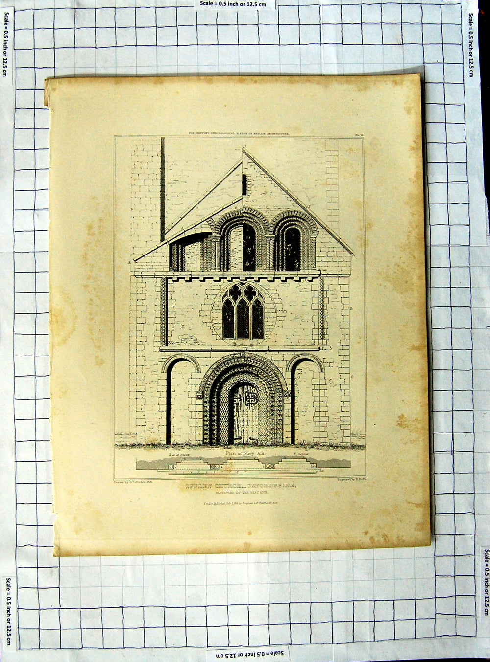 Original Old Antique Print Exterior Iffley Church Oxfordshire 1818 Porden Roffe