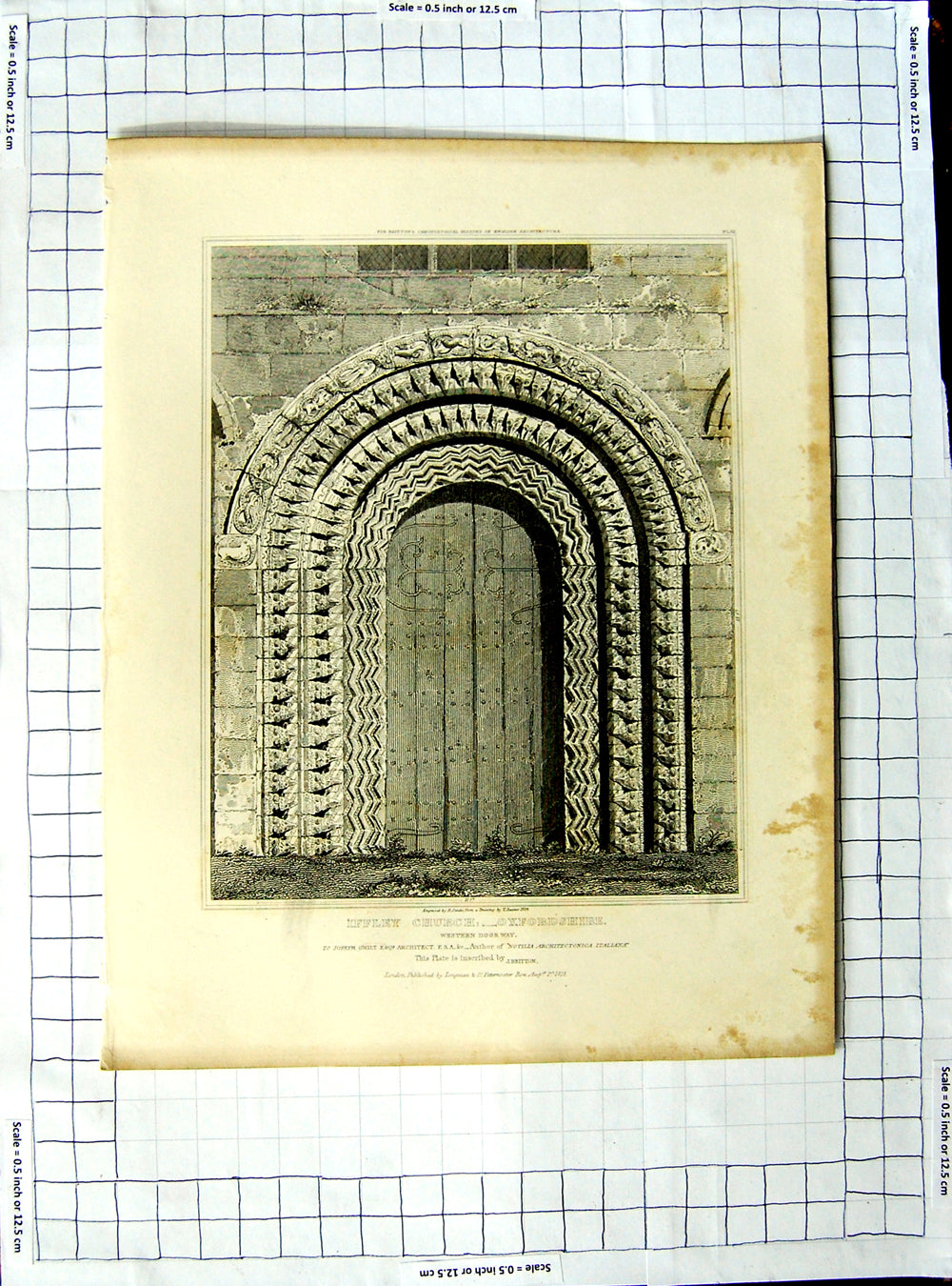 Original Old Antique Print 1818 Iffley Church Oxfordshire Sands Britton 19th