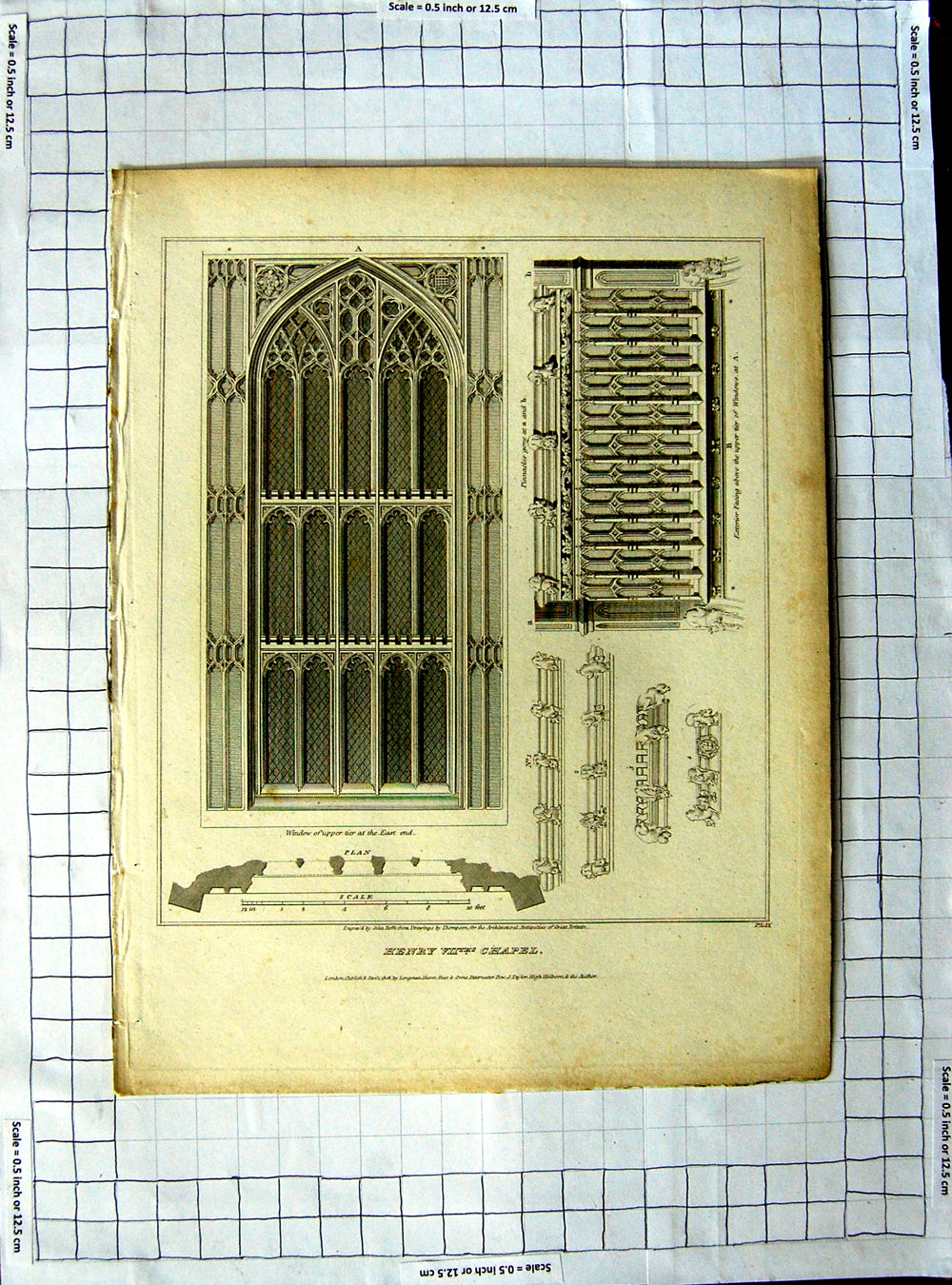 Old Antique Print 1808 Henry Vii Chapel Pinnacles Windows Roffe Thompson 19th