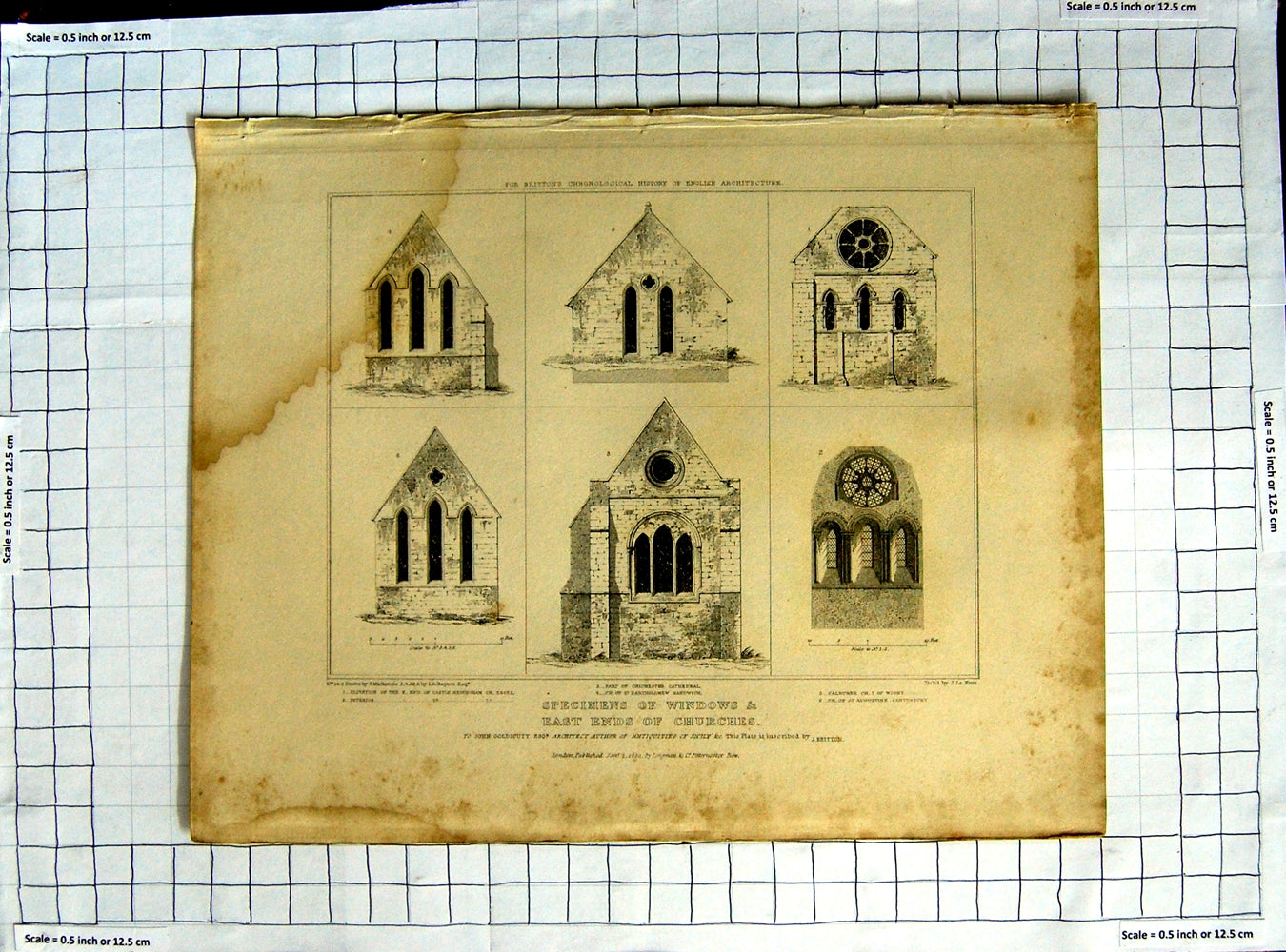 Original Old Antique Print 1820 Church Windows Castle Chichester Mackenzie Keux