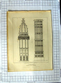 Original Old Antique Print 1808 Buttress Turret Henry Chapel Roffe Architecture