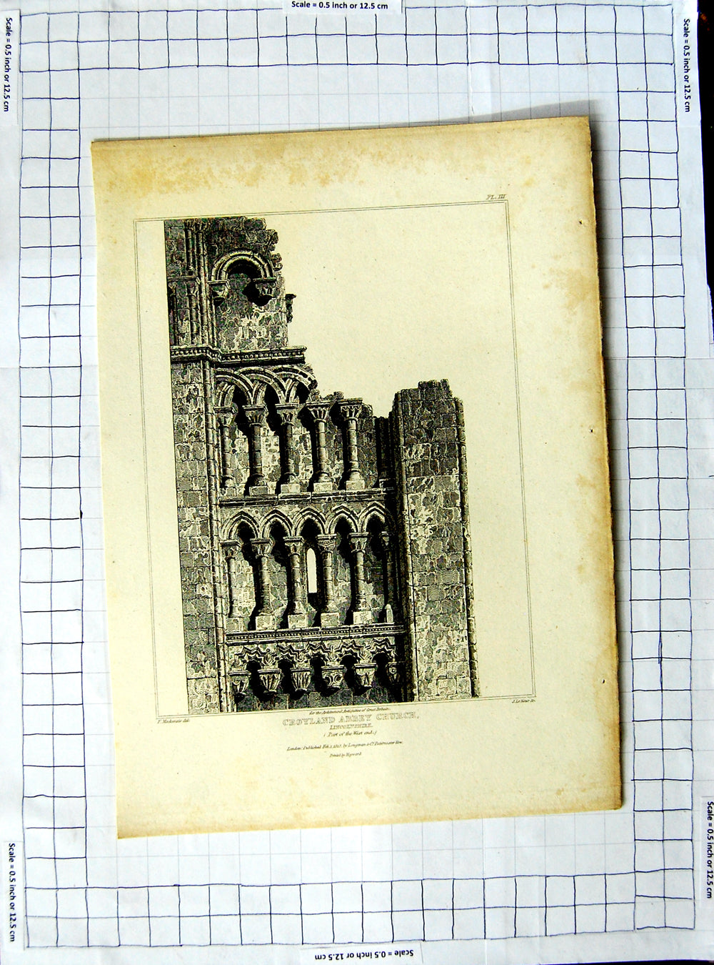 Old Print Ref.370 1813 Croyland Abbey Church Lincolnshire Mackenzie Keux