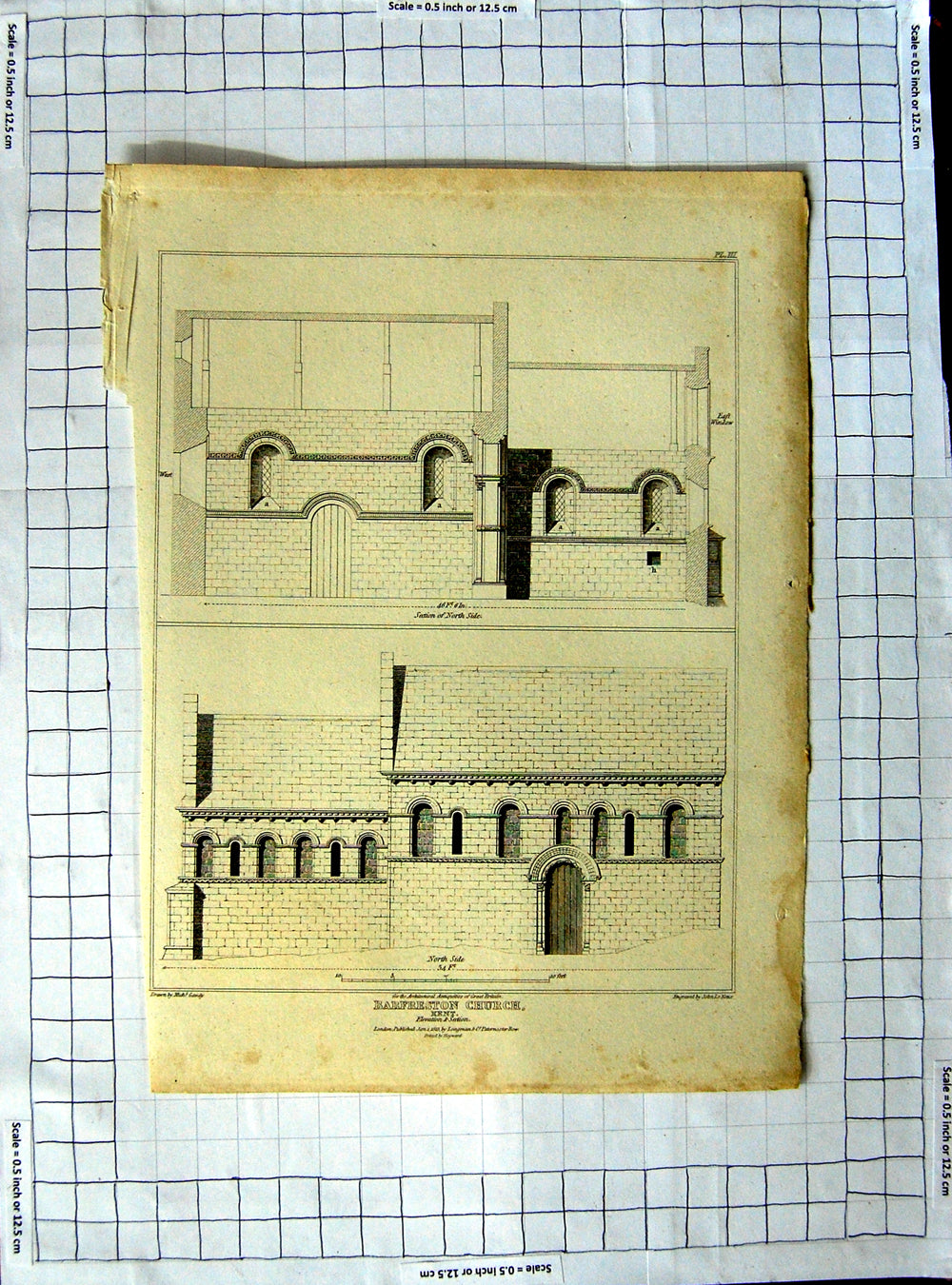 Original Old Antique Print 1813 Barfreston Church Kent Gandy Keux Architecture