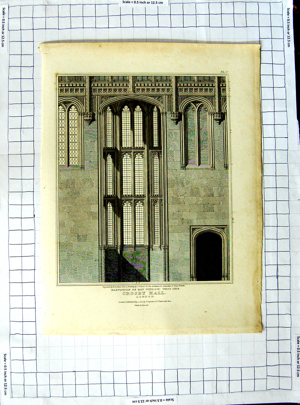 Original Old Antique Print 1814 Bay Window Crosby Hall London Keux Falmer 19th