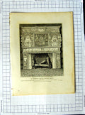 Old Antique Print 1808 Chimney Piece Tabley Hall Cheshire Roffe Vivares 19th