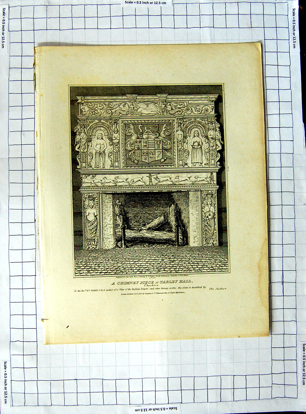 Old Antique Print 1808 Chimney Piece Tabley Hall Cheshire Roffe Vivares 19th