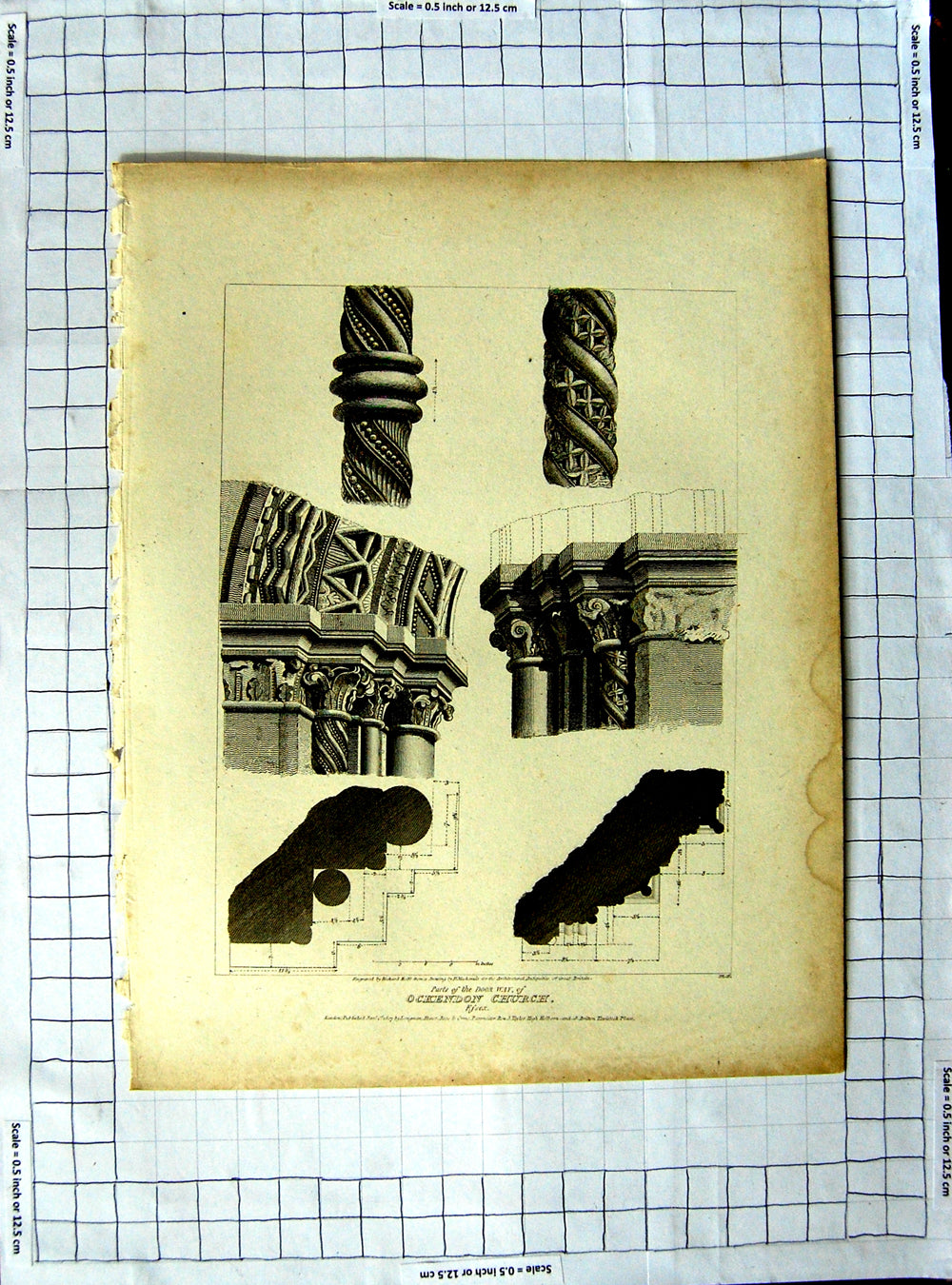 Original Old Antique Print 1807 Door Ockendon Church Essex Roffe Mackenzie 19th
