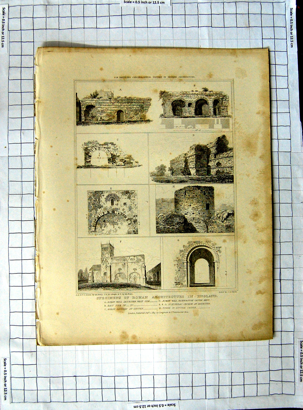 Original Old Antique Print 1819 Roman Architecture England Castle Pugin Keux