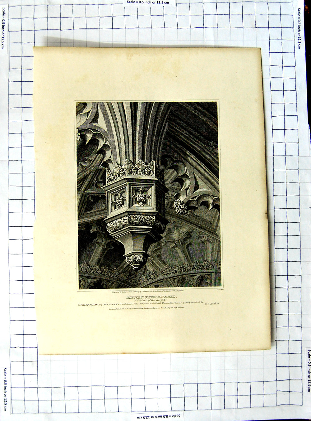 Original Old Antique Print 1807 Henry Vii Chapel Pendant RoSparrow Mackenzie