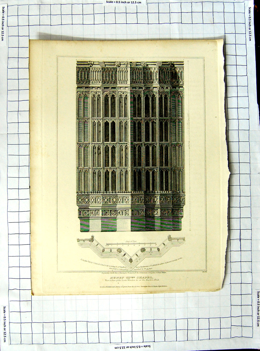 Old Antique Print 1808 Plan Tower Window Henry Vii Chapel Roffe Thompson 19th