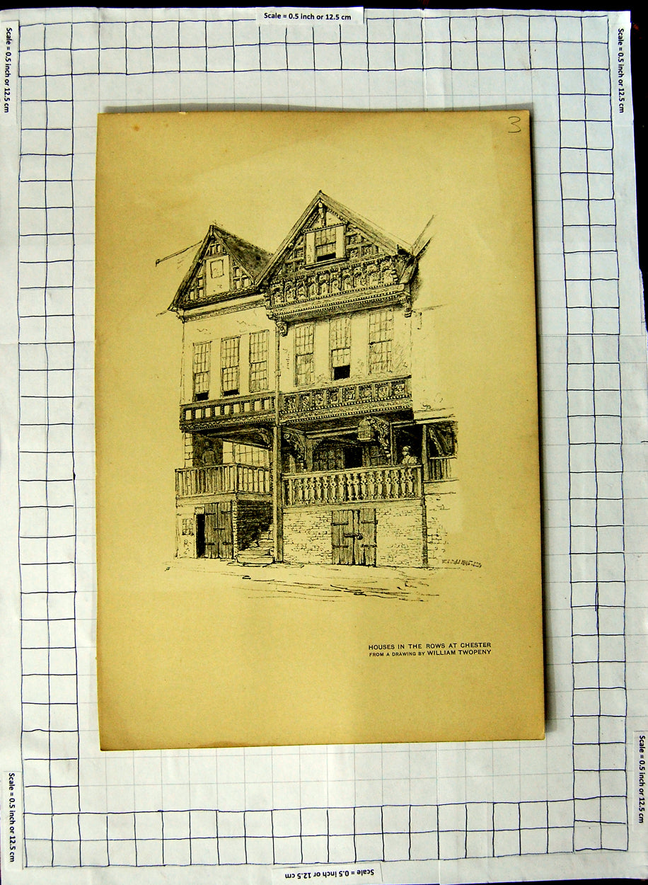 Original Old Antique Print Houses In Rows At Chester William Twopeny Drawing