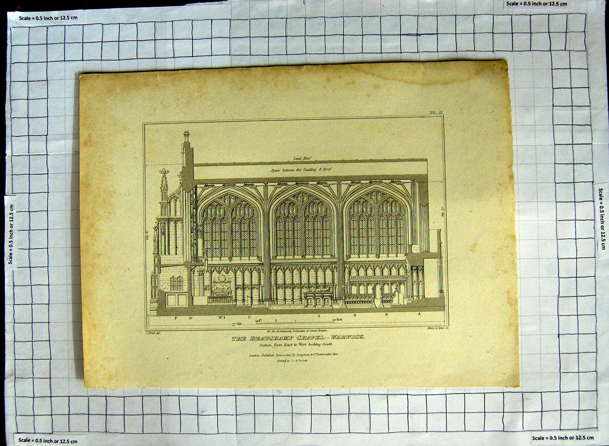 Original Old Antique Print 1812 Architecture Beauchamp Chapel Warwick Wild Keux