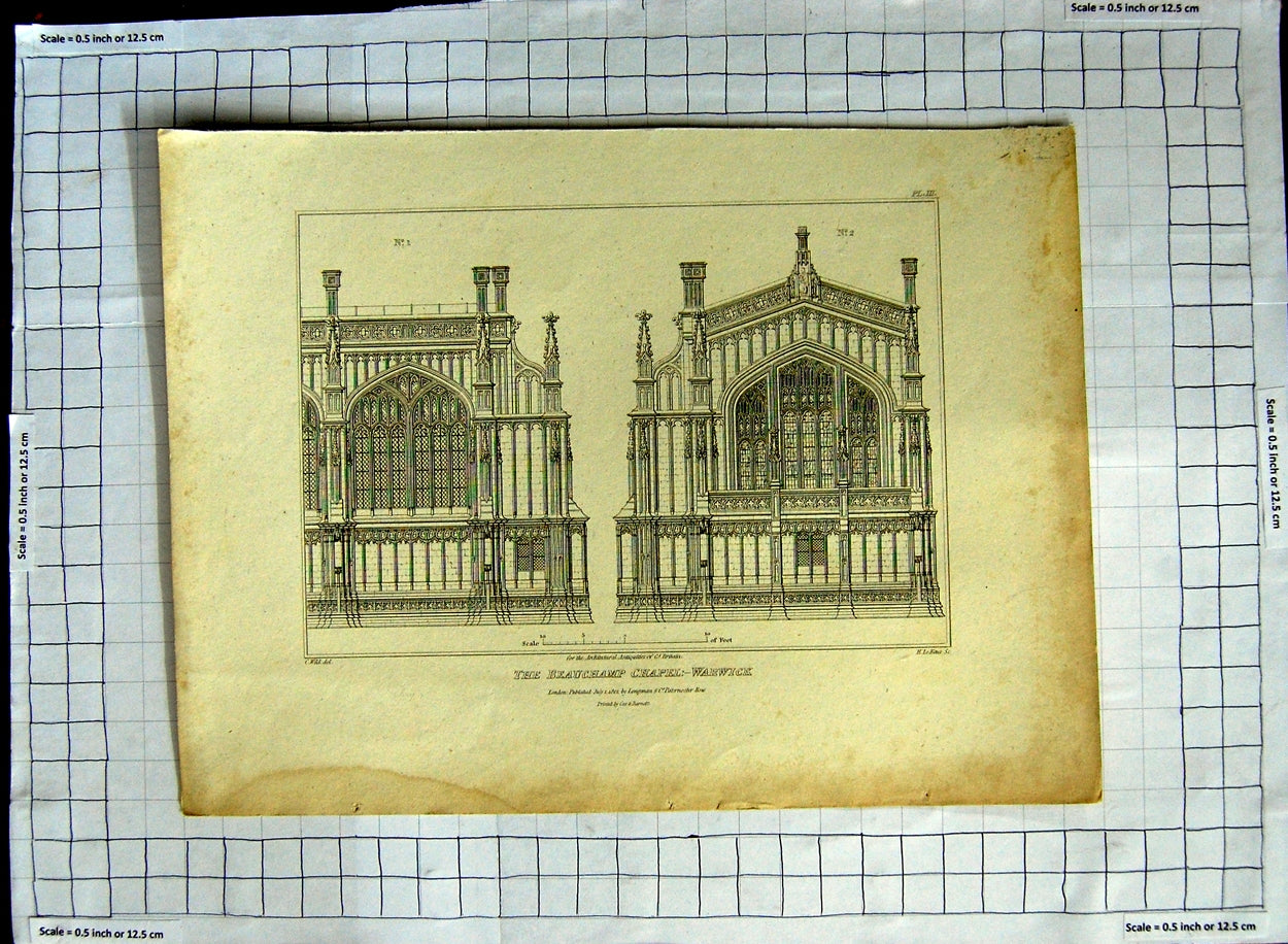 Original Old Antique Print 1812 Beauchamp Chapel Warwick Architecture Wild Keux