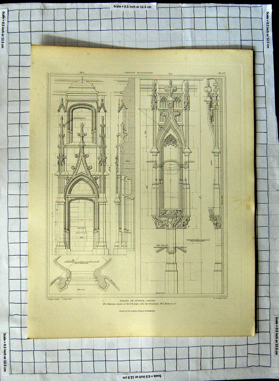Old Antique Print Architecture Palais De Justice Rouen France Pugin Keux