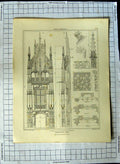 Old Print Ref.373 Architecture Palais De Justice Rouen France Pugin Keux