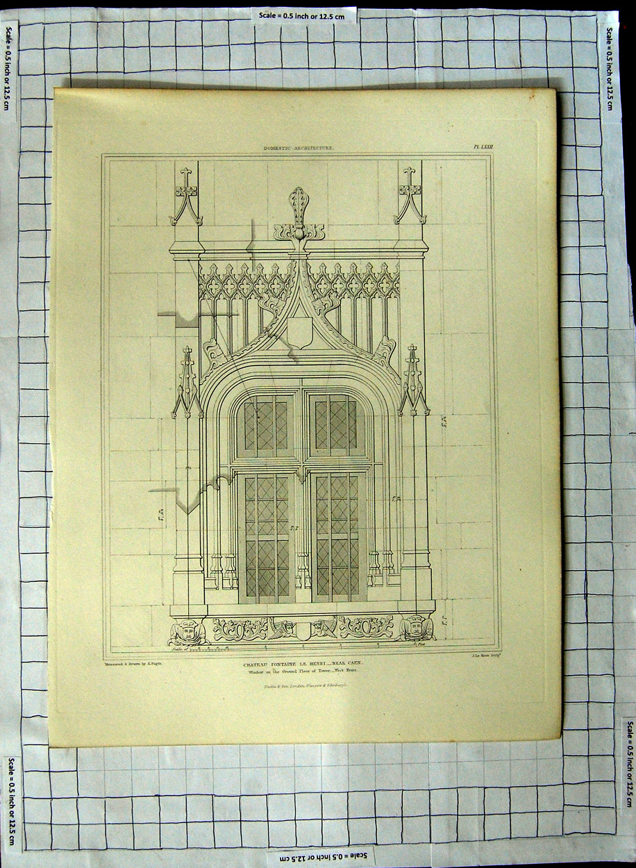 Old Antique Print Architecture Chateau Fontaine Le Henri Caen Pugin Keux