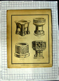 Original Old Antique Print Ancient Fonts Bedfordshire Leighton Studbam Elstow