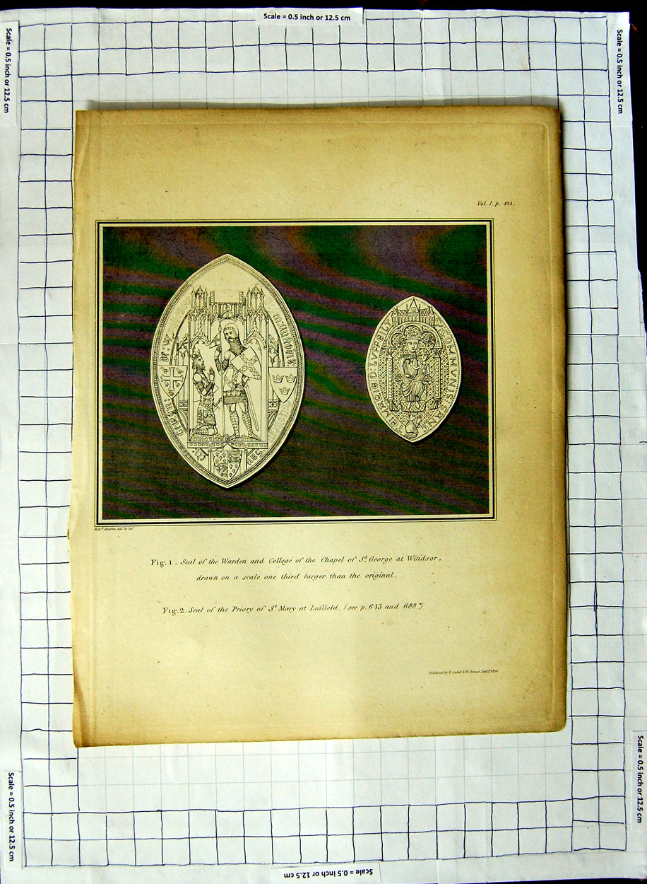 Old Antique Print Seal College Chapel St. George'S Windsor Mary Luffield