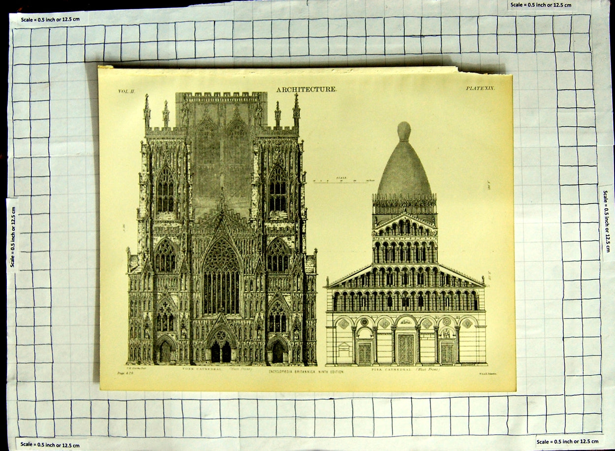 Original Old Antique Print Architecture Encyclopaedia Britannica York Cathedral